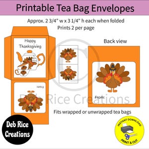 Happy Thanksgiving Teebeutel Umschläge - druckbare Teebeutel Umschläge, Geschenke für Tee-Liebhaber, Einweihungspartys und mehr
