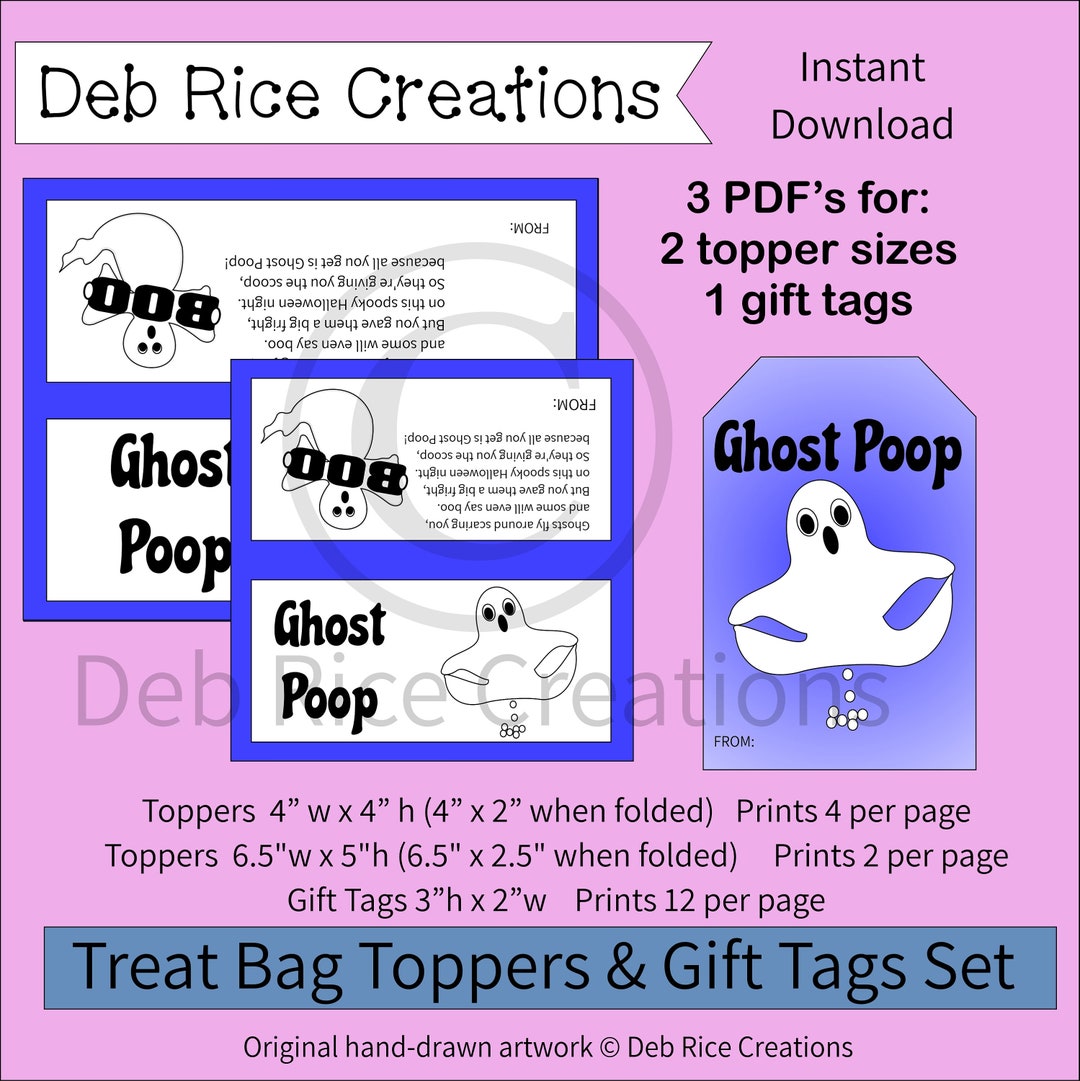 Ghost Poop Treat Toppers &amp; Tags Set Printable Halloween Bag Toppers and ...