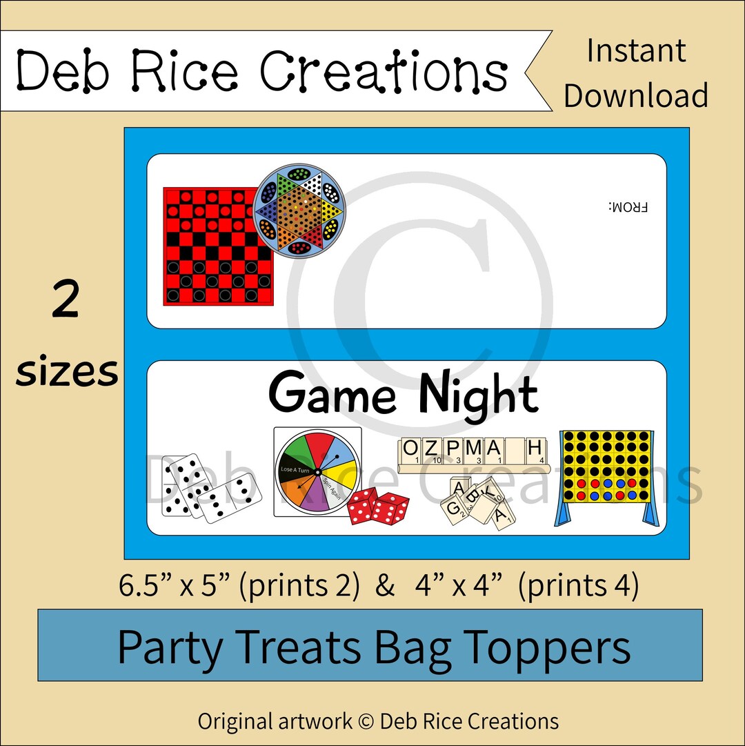 Game Night Bag Toppers Printable Treats Bag Toppers for Game Etsy
