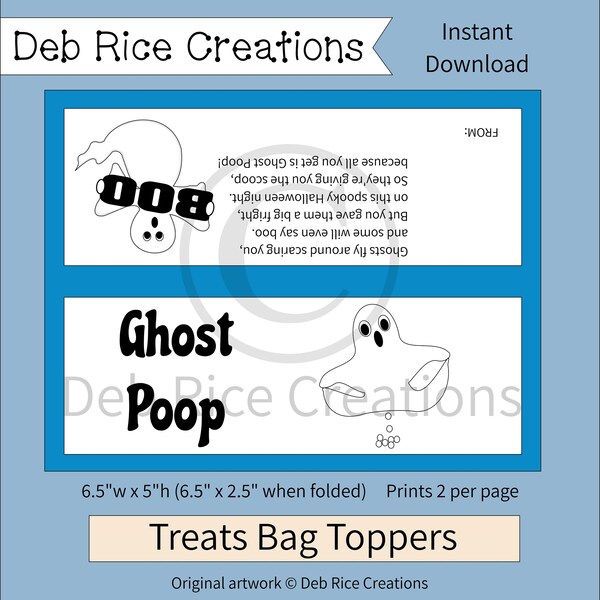 Ghost Poop Bag Toppers - printable Halloween bag toppers, gag gifts, trick or treat gifts, marshmallow treats