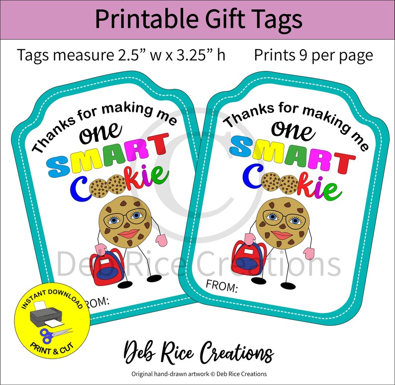 Thanks for Making Me One Smart Cookie Gift Tags - Tags for Teachers ...