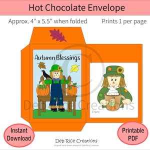 Autumn Blessings Hot Chocolate Envelope - Fall Hot Cocoa Lover Gift, Printable PDF