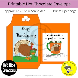Happy Thanksgiving Hot Chocolate Envelope - printable hot chocolate envelope, hot chocolate lovers