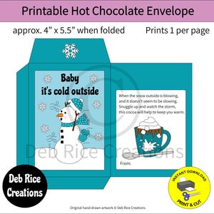 Sobre de chocolate caliente instantáneo &quot;Hace frío afuera&quot;: sobre imprimible para chocolate caliente, regalos para amantes del chocolate caliente