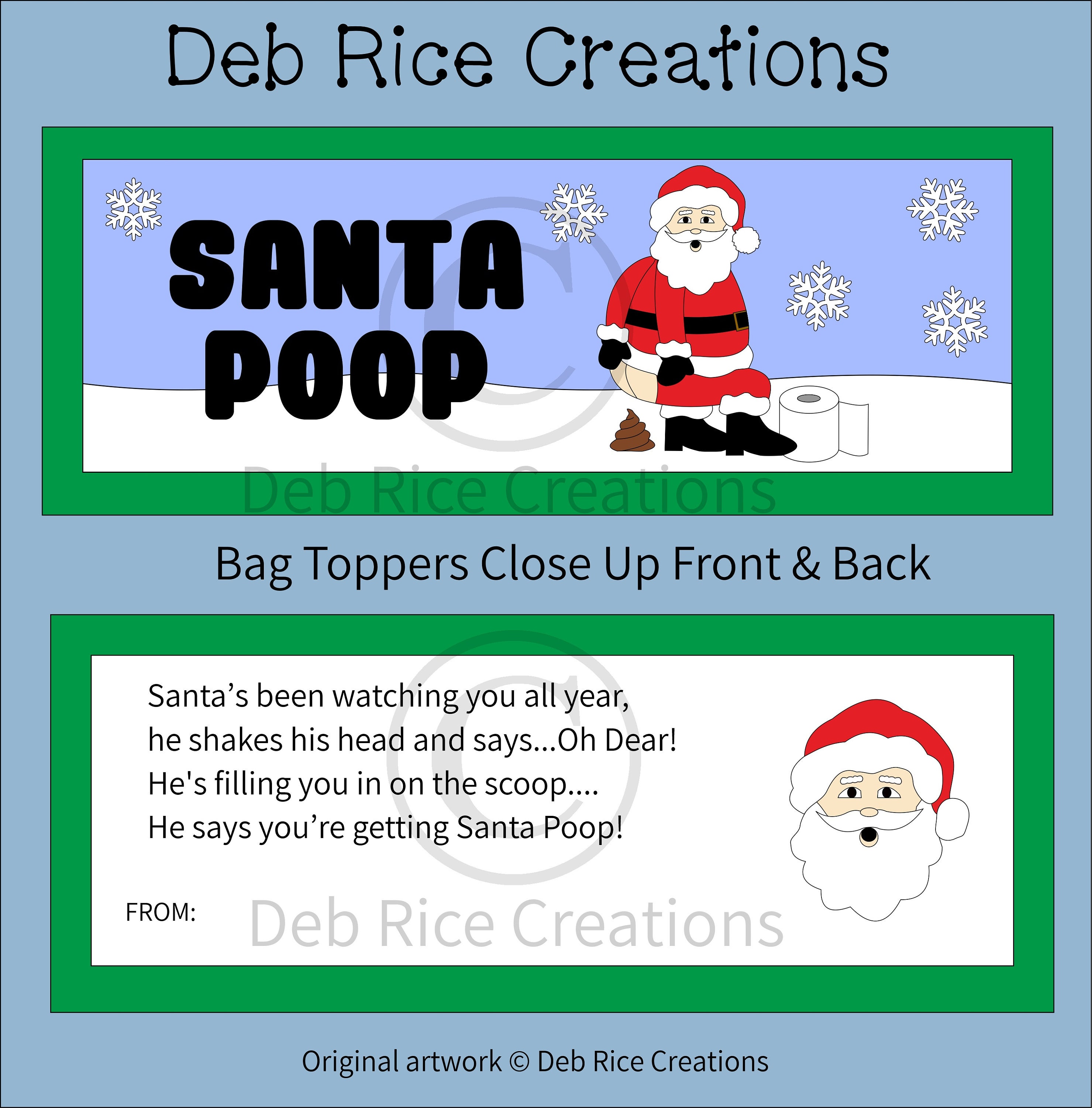 Santa Poopy Santa Poop Large Bag Toppers Printable Christmas Bag Toppers, Gag Gifts ...