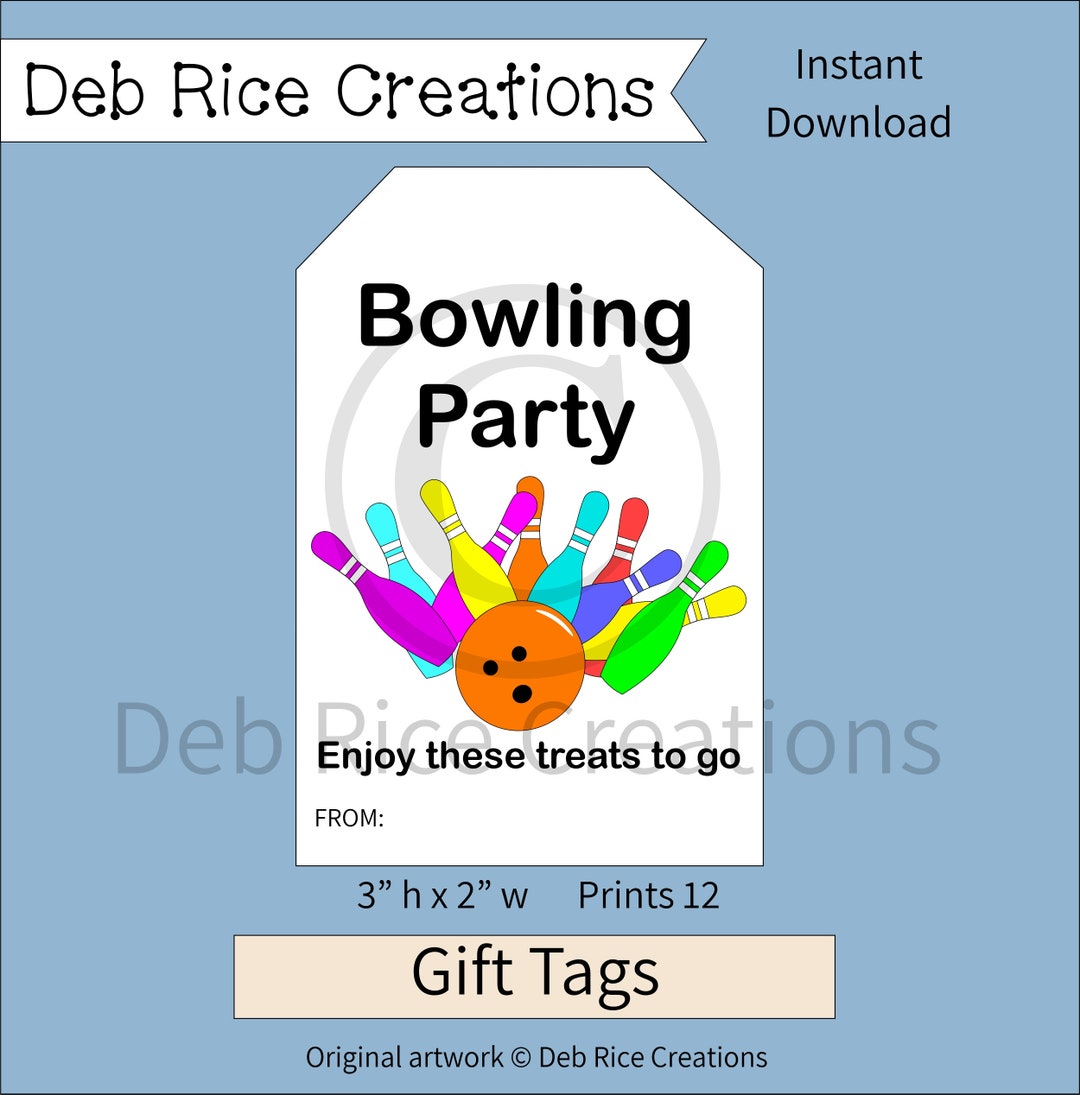 Bowling Party Gift Tags Printable Party Favor Gift Tags for Bowling Themed Parties, Bowling ...
