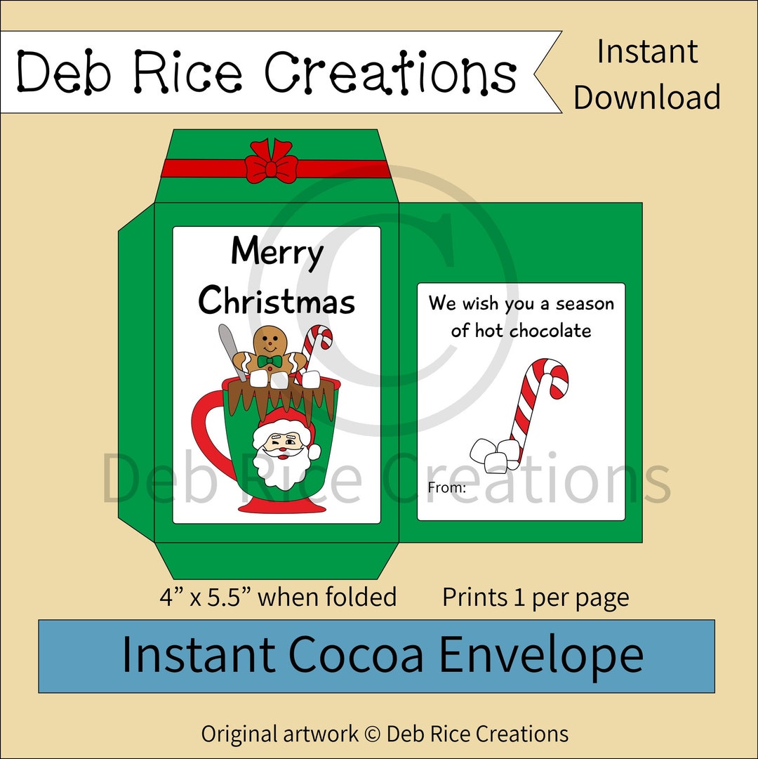 Merry Christmas White Santa Hot Cocoa Envelope Printable Hot Chocolate ...