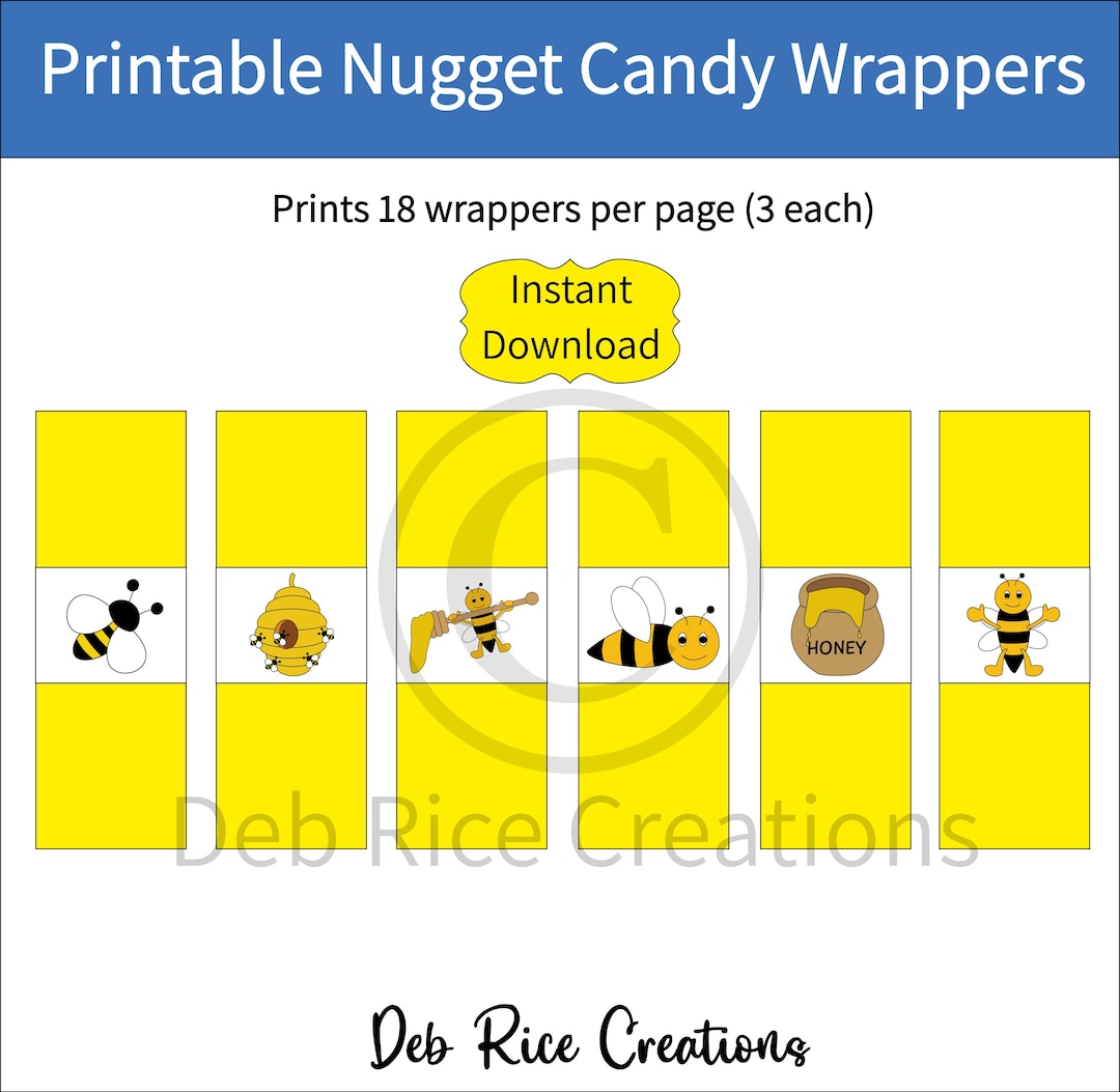 Bees Printable Nugget Candy Wrappers Party Favor Nugget Wrappers, Great ...