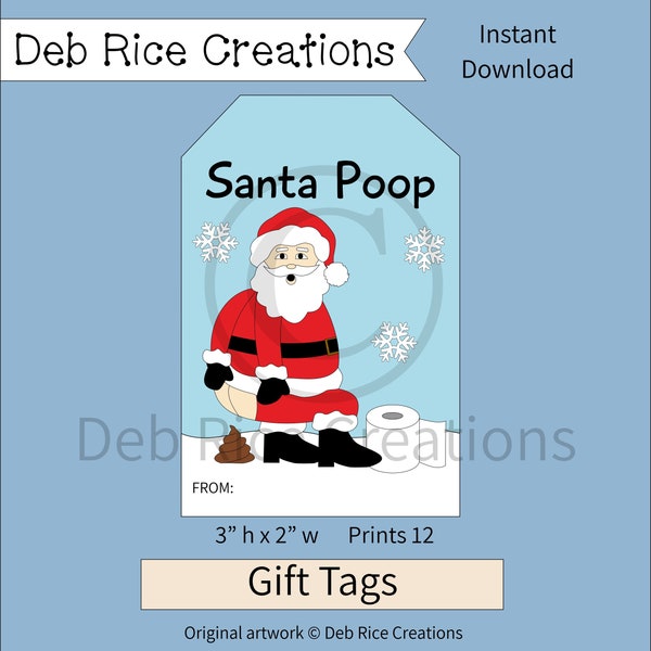 Santa Poop Gift Tags - printable Christmas gift tags, gag gifts, stocking stuffers
