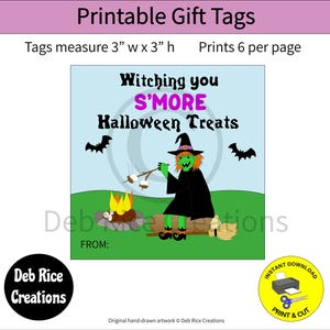 Witching You S&#39;more Halloween Treats Gift Tags - s&#39;more treats, Halloween party favors, trick or treats, printable s&#39;more gift tags