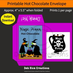 Zaubertrank Heiße Schokolade Umschlag - Halloween Gastgeschenk, Süßes oder Saures Geschenke, printable PDF