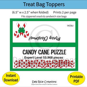 Candy Cane Puzzle Expert Level Bag Toppers -Stocking Stuffers, Classroom Treats, Printable PDF