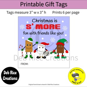 Christmas Is S&#39;more Fun With Friends Gift Tags - s&#39;more treats, classroom treat, party favors, stocking stuffers, printable s&#39;more gift tags