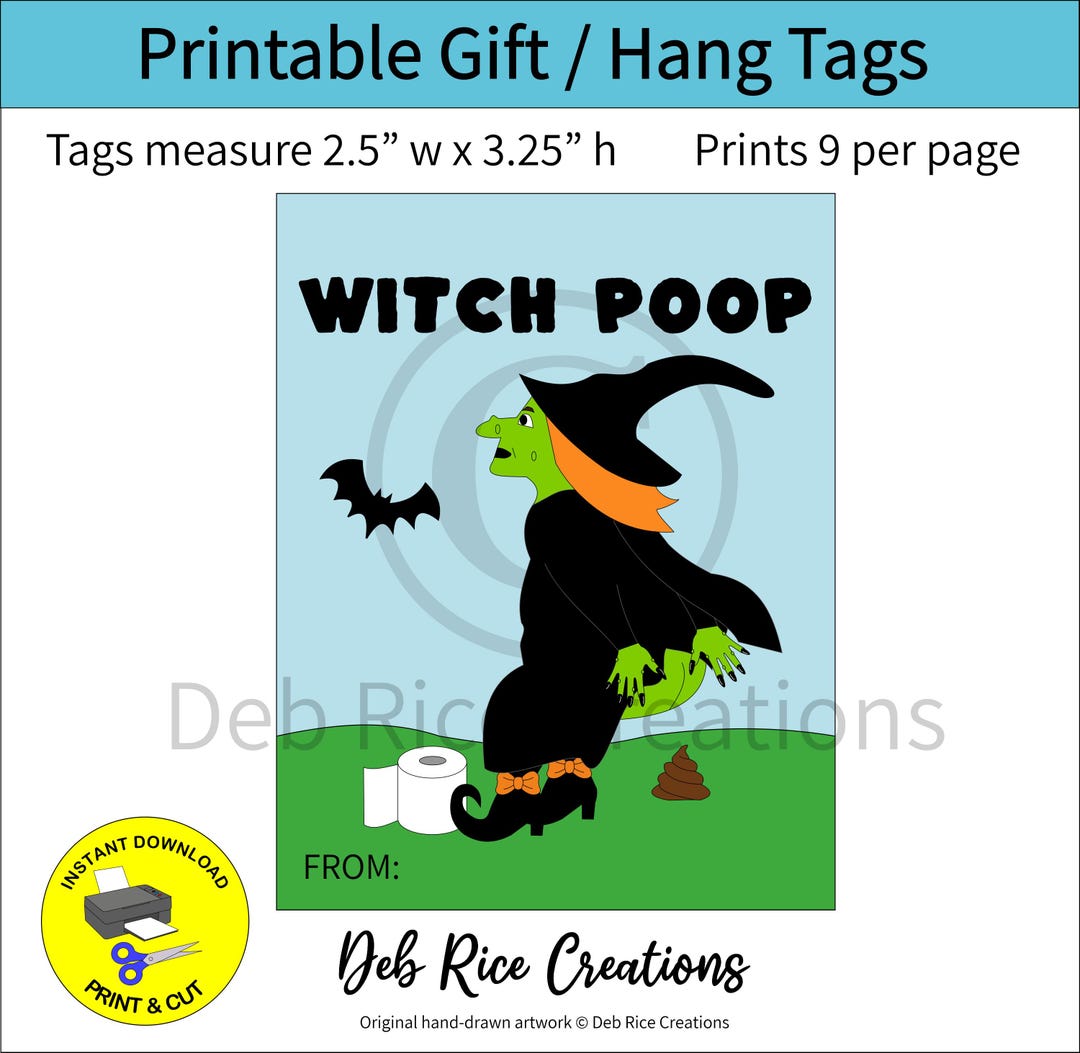 Witch Poop Gift Tags - Gag Gift Tags, Printable Halloween Tags, Trick ...