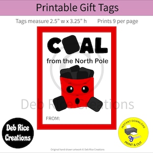 Coal From The North Pole Gift Tags - treat gag gift tags for candy coal, party favor tags, printable Christmas gift tags