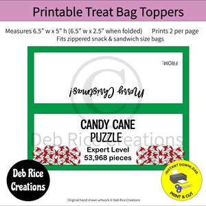 Candy Cane Puzzle Expert Level Bag Toppers - gag gift bag toppers, Christmas parties, stocking stuffers, classroom treats & more