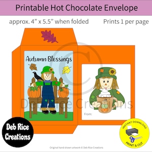 Autumn Blessings Hot Chocolate Envelope: Fall Gift, PDF printable