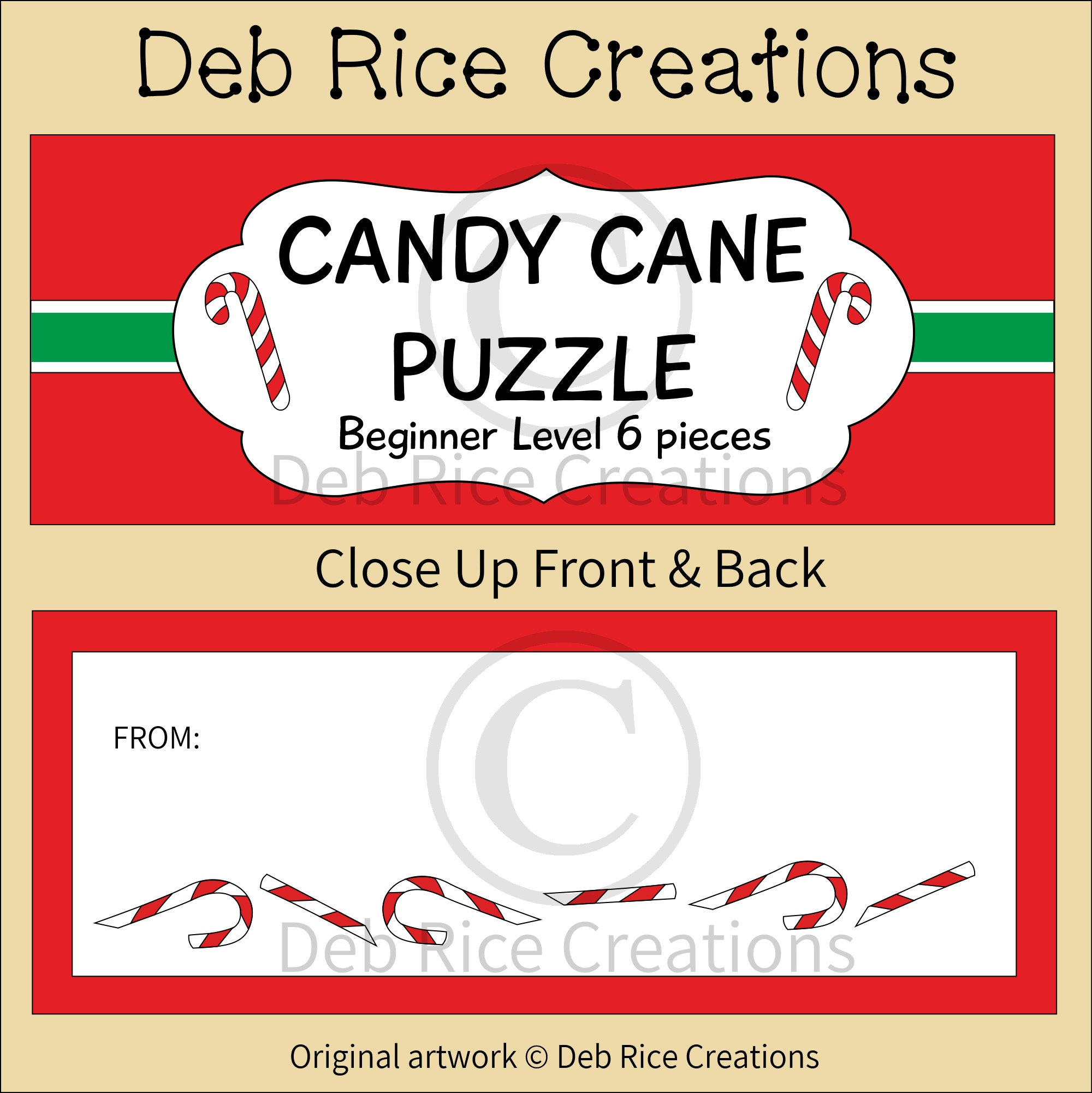 Candy Cane Puzzle Beginner Level Bag Toppers Printable Christmas Bag