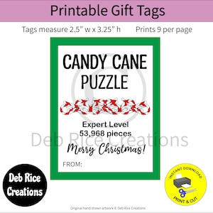 Candy Cane Puzzle Expert Level Gift Tags - gag gift tags, Christmas parties, stocking stuffers, classroom treats, printable Christmas tags