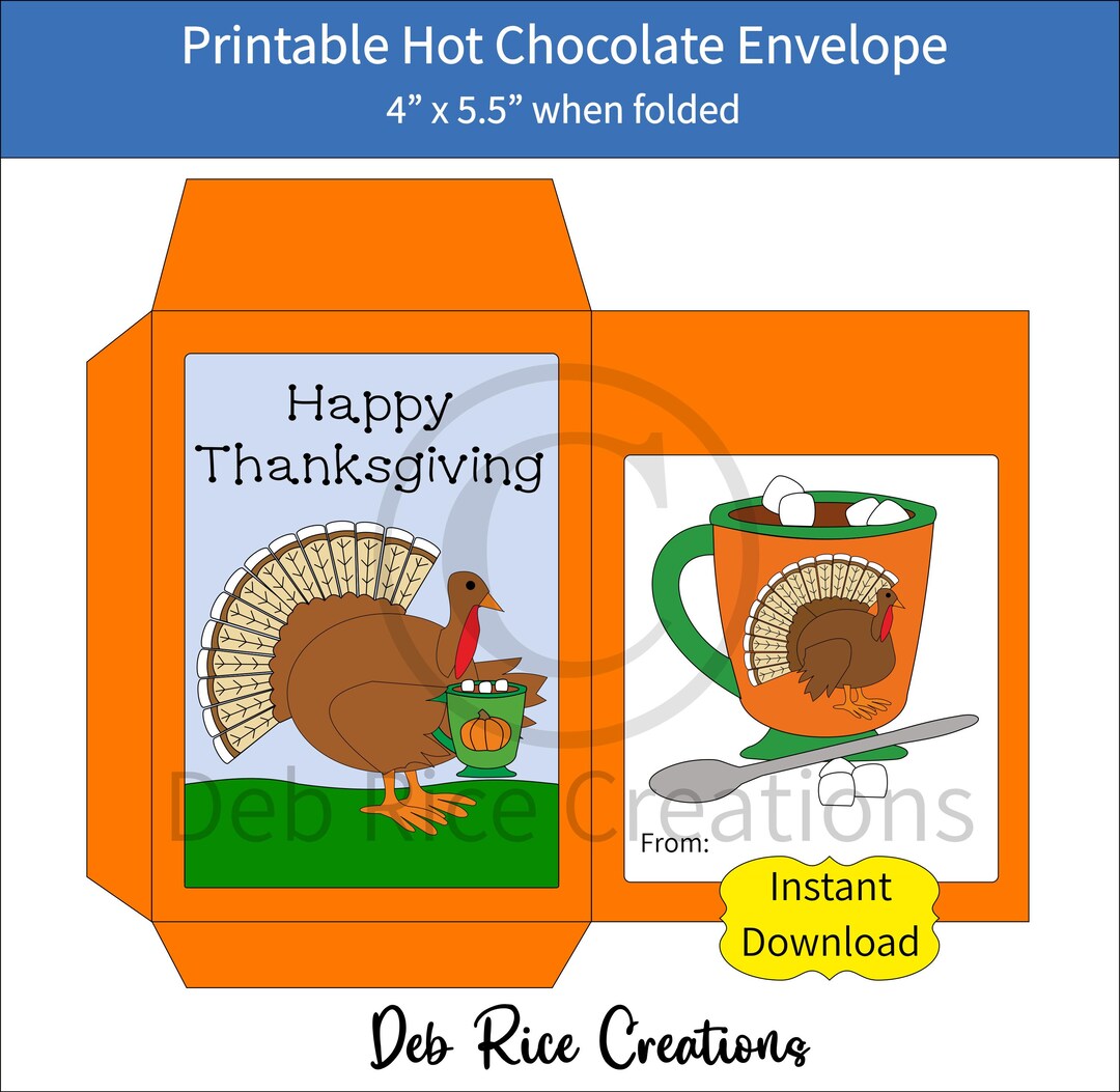 Happy Thanksgiving Printable Hot Cocoa Envelope Great for Hot Chocolate ...