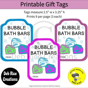 Bubble Bath Bar Gift Tags: PDF printable