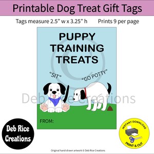 Puppy Training Treats Gift Tags - puppy training treat tags, great for breeders, printable dog treats gift tags