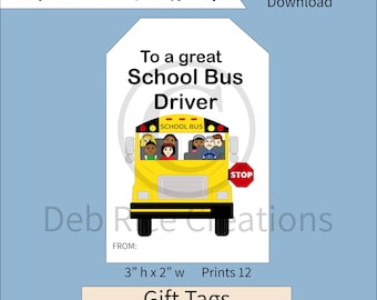 To A Great School Bus Driver Gift Tags - printable bus driver gift tags, school bus driver treat gifts