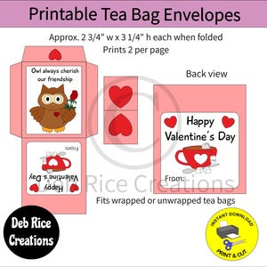 Valentinstag Eulen Teebeutel Umschläge - druckbare Teebeutel Umschläge, Geschenke für Tee-Liebhaber, Einweihungspartys und mehr