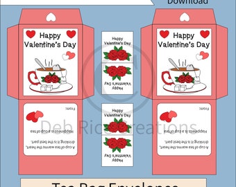 Happy Valentine's Day Tea Bag Envelopes - printable tea bag envelopes, party favors, and more for hot tea lovers