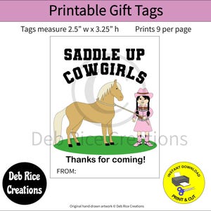 Cowgirl Gastgeschenk Tags: Western Geburtstag , PDF zum ausdrucken