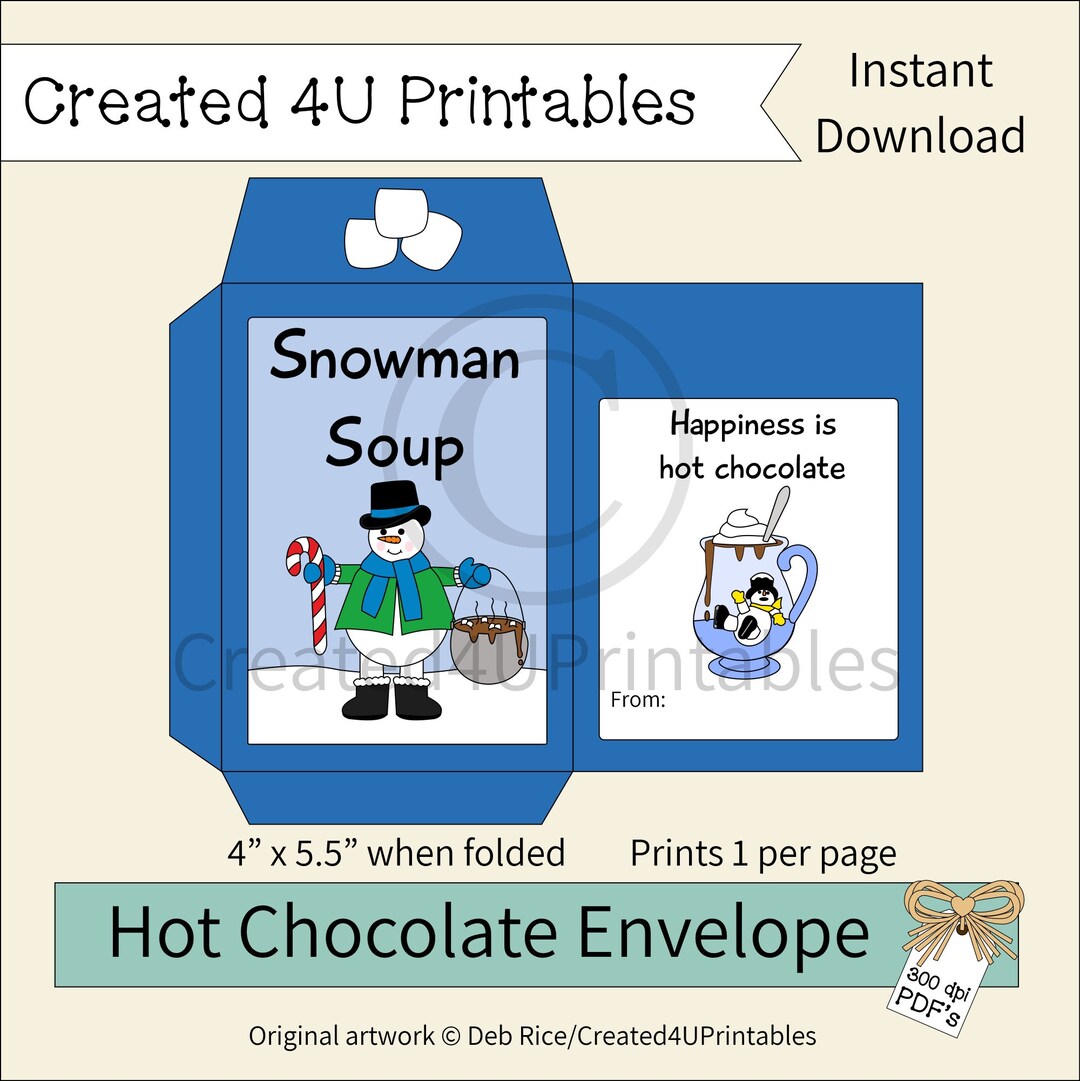 Snowman Soup Hot Chocolate Envelope Printable Hot Cocoa - Etsy