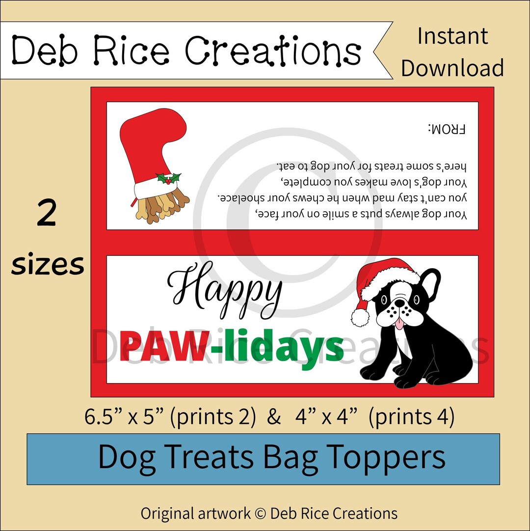 Happy Pawlidays Dog Treats Bag Toppers Printable Dog Treat Bag Toppers