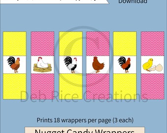 Roosters & Chickens Nugget Candy Wrappers - printable candy nugget wrappers, candy lover gifts