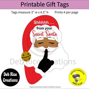 Black Secret Santa Gift Tags: Christmas Tags, PDF printable