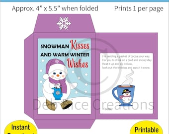 Snowman Kisses Hot Chocolate Envelope - Winter Gift, Hot Cocoa Lovers