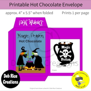 Magic Potion Hot Chocolate Envelope: Halloween Party Favor, Trick or Treat Gifts, PDF printable