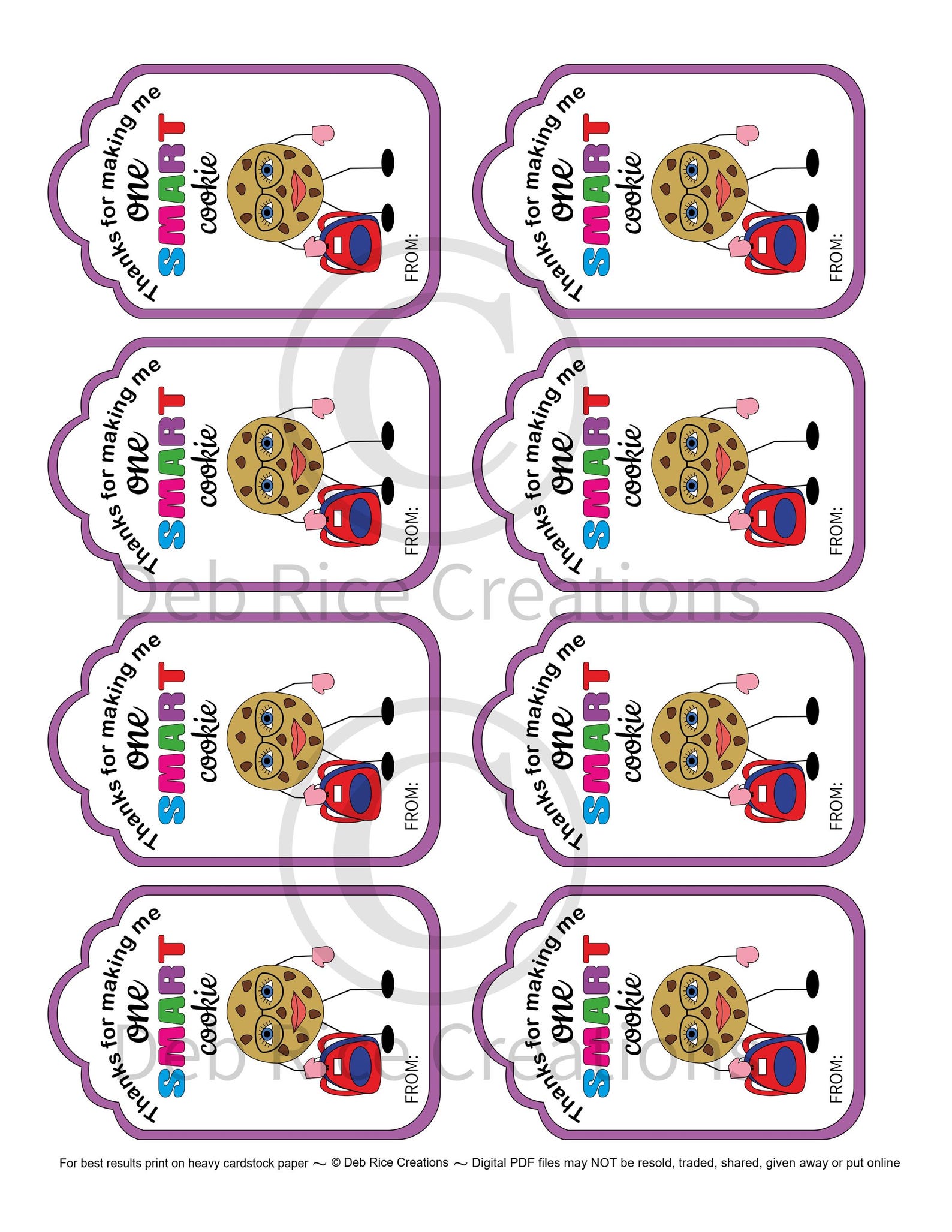 Thanks for Making Me One Smart Cookie Gift Tags - Printable Treat Gift ...