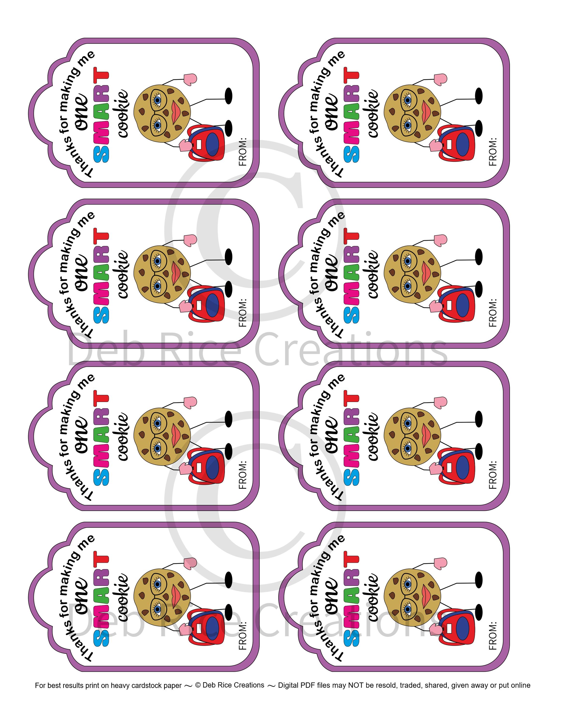 Thanks for Making Me One Smart Cookie Gift Tags - Printable Treat Gift ...