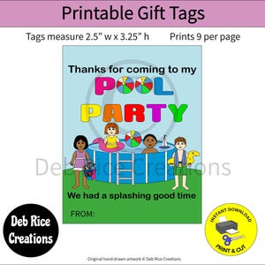 Pool Party Gift Tags - tags for pool/swimming party favors, printable party gift tags