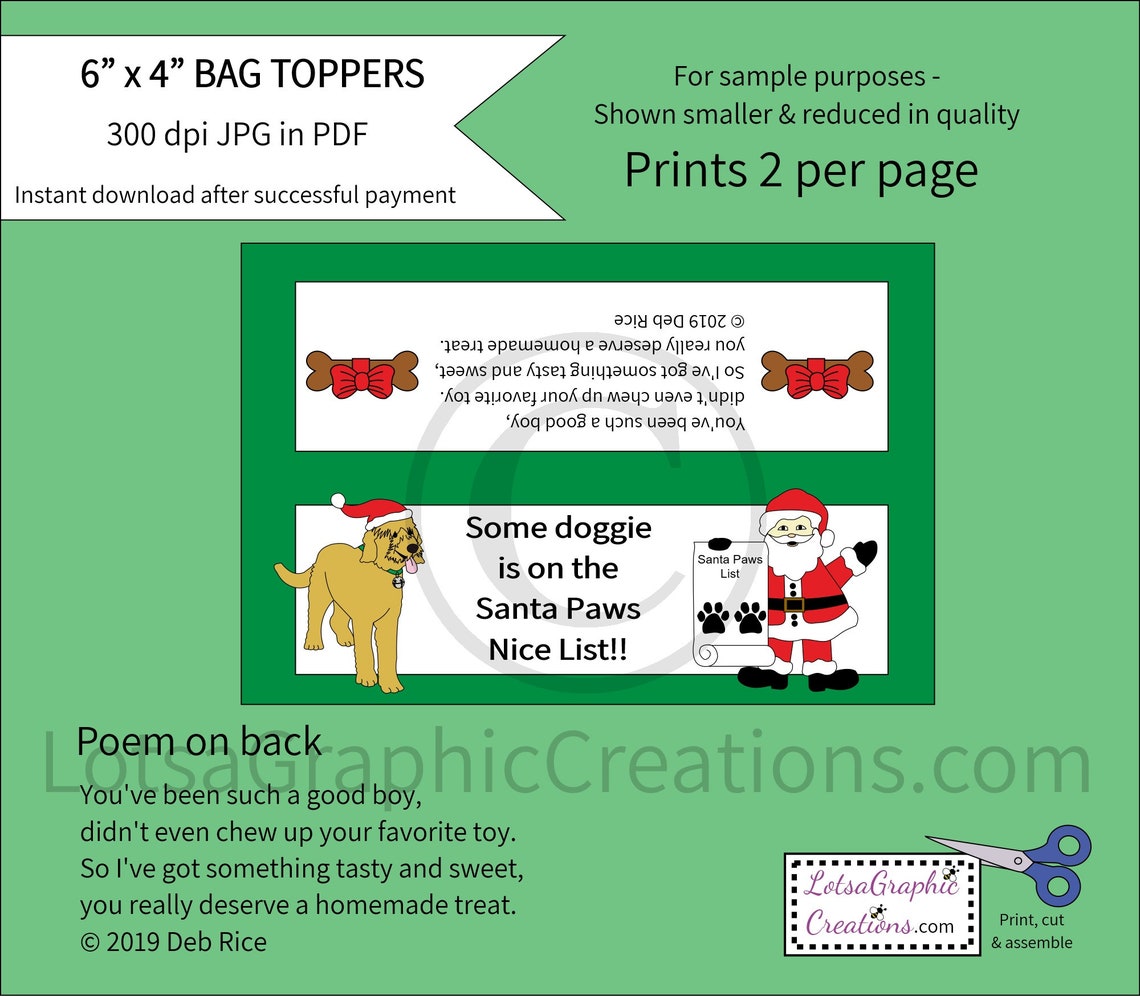 Santa Paws Nice List Dog Treat Bag Toppers Etsy