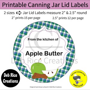 Apple Butter Jar Lid Labels - canning mason jar lid labels, printable round label 2&quot; and 2.5&quot;, print on sticker paper or cardstock
