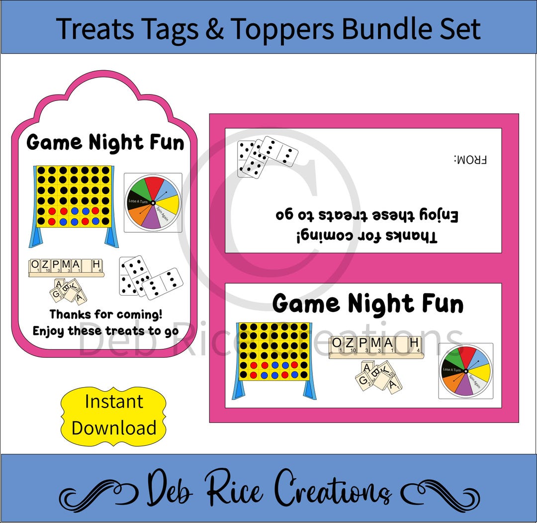 Game Night Fun Printable Tags & Toppers Bundle Set Bag Toppers and Gift ...