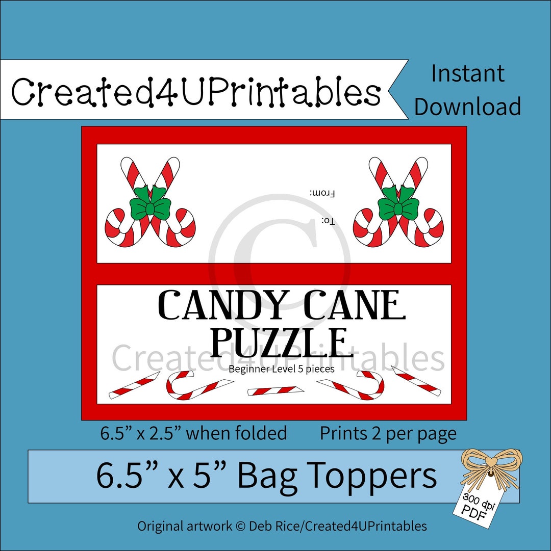Candy Cane Puzzle Beginner Level Bag Toppers Printable Etsy