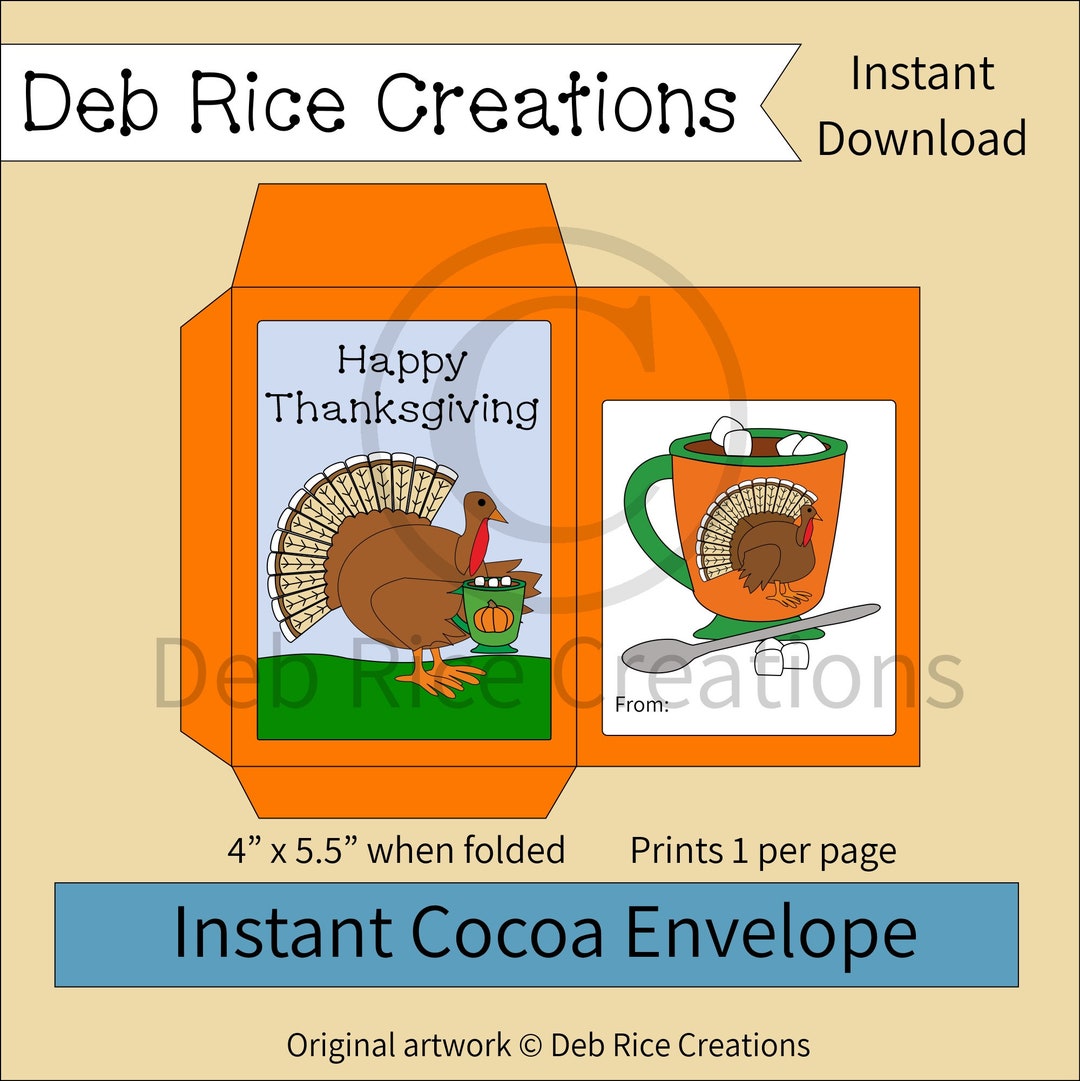 Happy Thanksgiving Hot Cocoa Envelope Printable Hot Chocolate Envelope ...