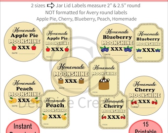 Moonshine Jar Lid Labels & Gift Tags Set - Canning Lid Labels/Stickers, Gift Tags, Printable PDFs