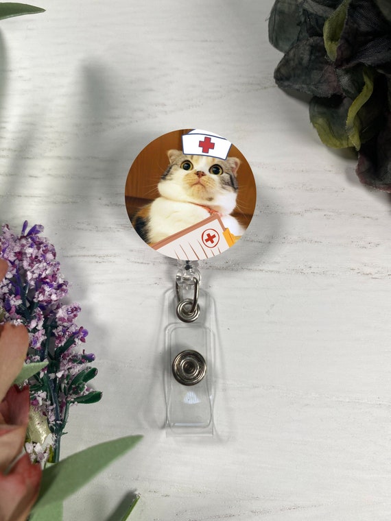 Nurse Cat Badge Pull ID Reel Funny Cat Lady Retractable Holder Carabiner 