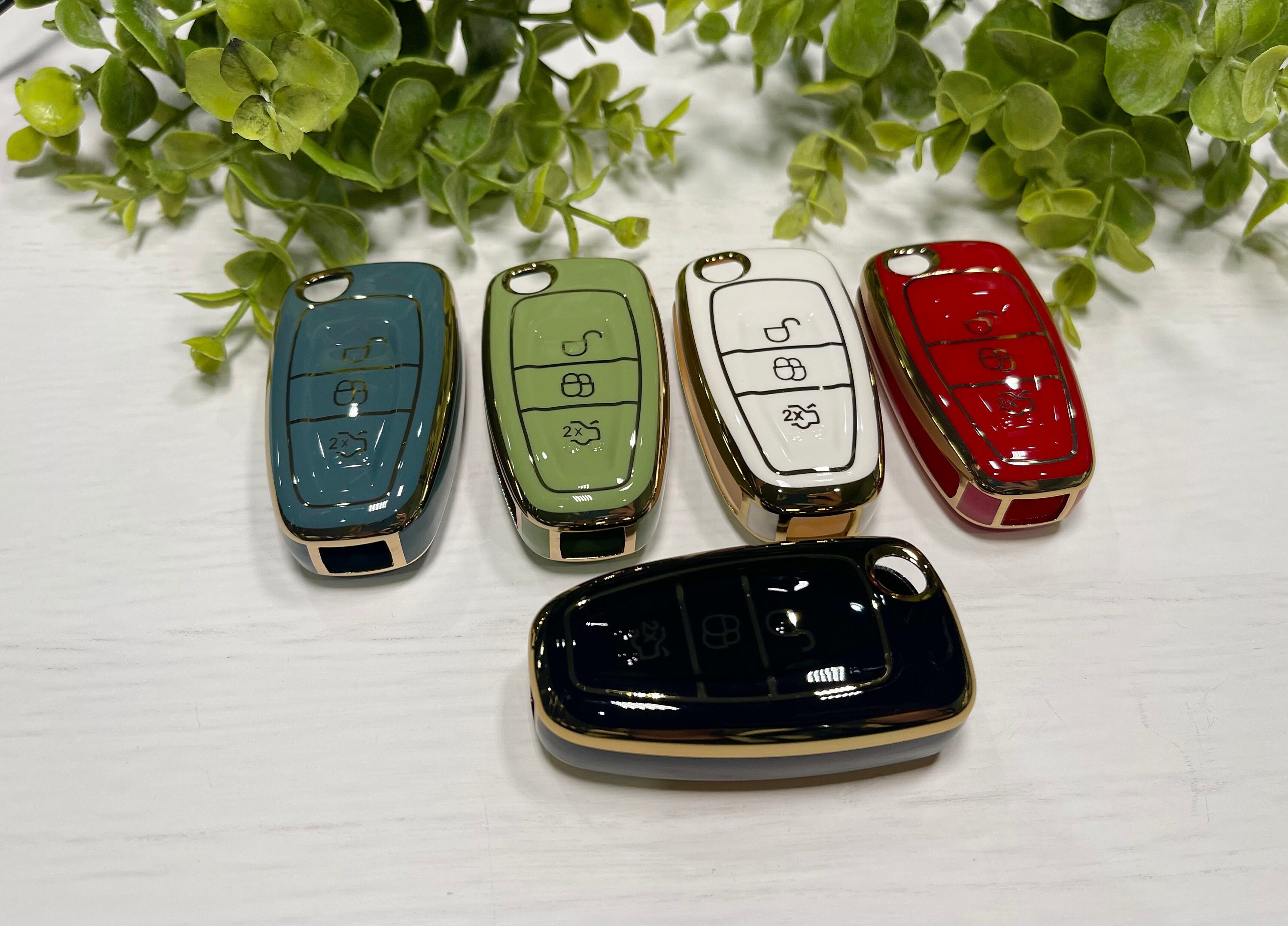 1pc 5 Buttons Tpu Jade Pattern Car Key Case Cover For Ford Focus