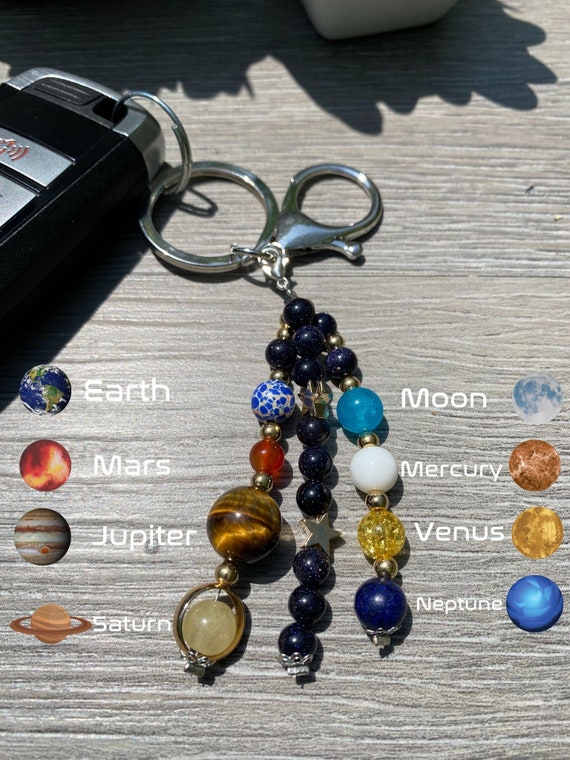 Glass Ball Solar System Keychains Gift Set Earth/Saturn/Sun/Mars/Mercury/Jupiter/Moon,Trinkets,Temu