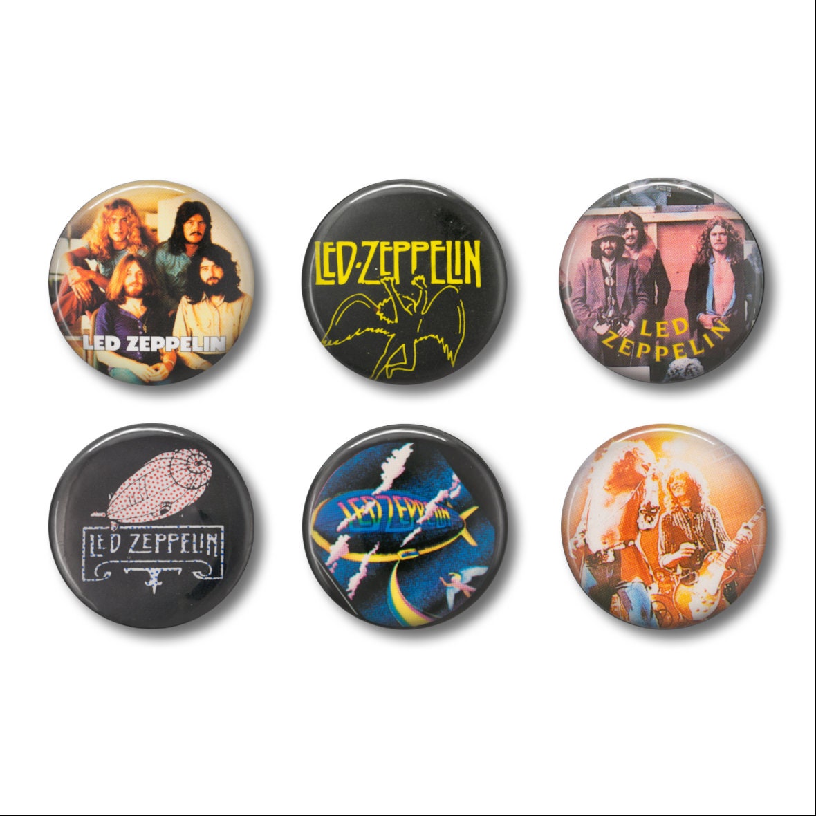 Vintage Style Led Zeppelin Band Pin or Magnet Set of 6 - Rock Punk Metal  Pin -Music Pins -Music Badges - Band Buttons
