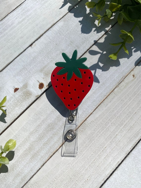 Strawberry Retractable Badge Reel, RN ID Holder, Glitter Nurse Key